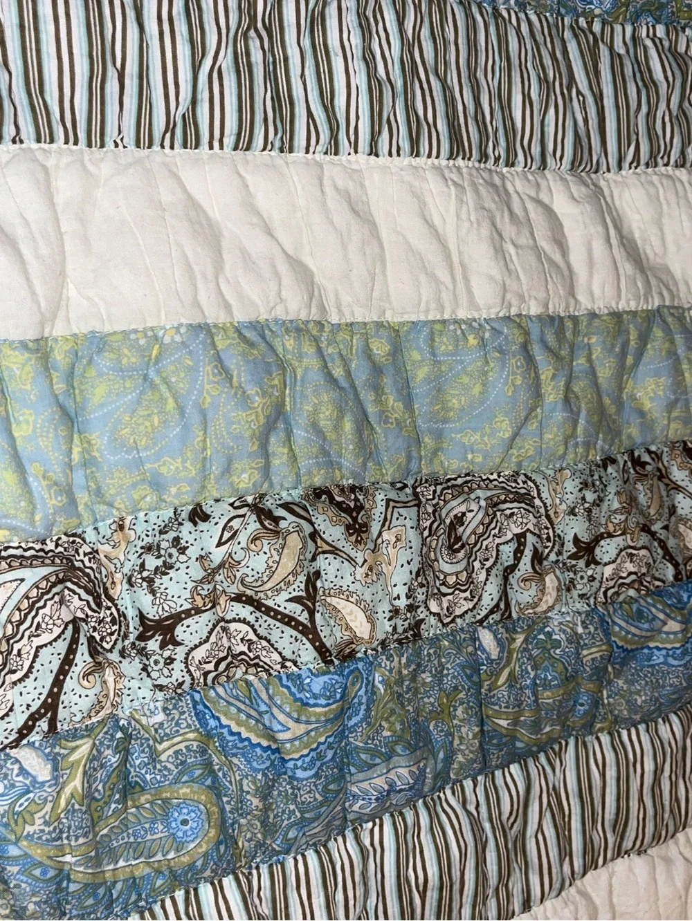 Greenland Home~ Pillow Shams~Blue Paisley Stripe Patchwork Quilt ~ 💯 Cotton